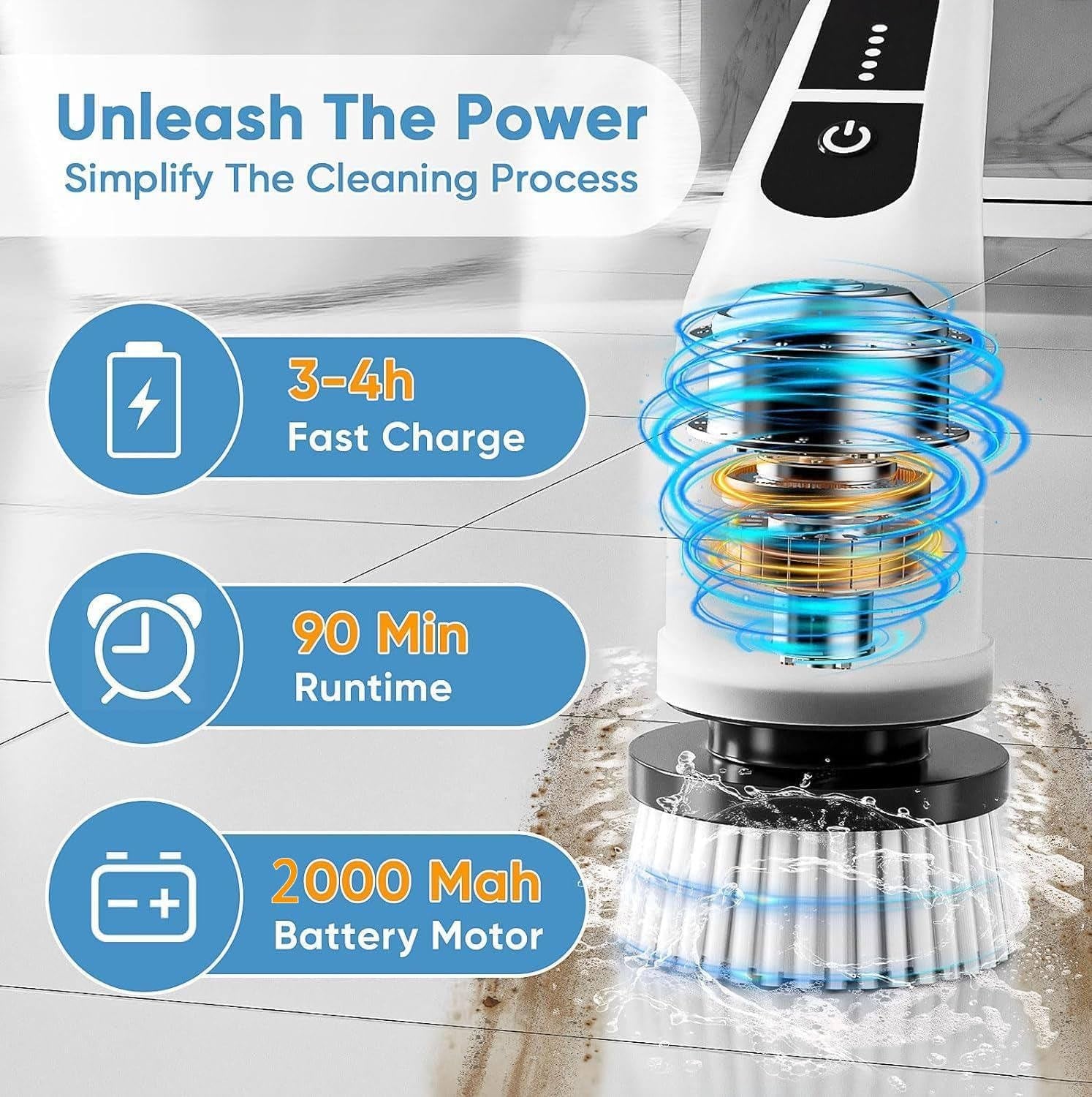 Cordless Electric Spin Scrubber with 9 Replaceable Brush Heads, Dual Speed Power Scrubber for Tub, Floor, and Tile Cleaning, Adjustable Detachable Handle for Bathroom, Kitchen, and Car Use