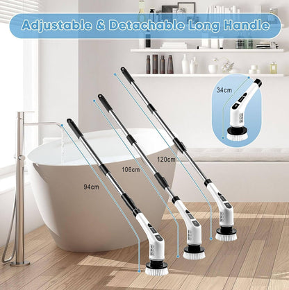 Cordless Electric Spin Scrubber with 9 Replaceable Brush Heads, Dual Speed Power Scrubber for Tub, Floor, and Tile Cleaning, Adjustable Detachable Handle for Bathroom, Kitchen, and Car Use